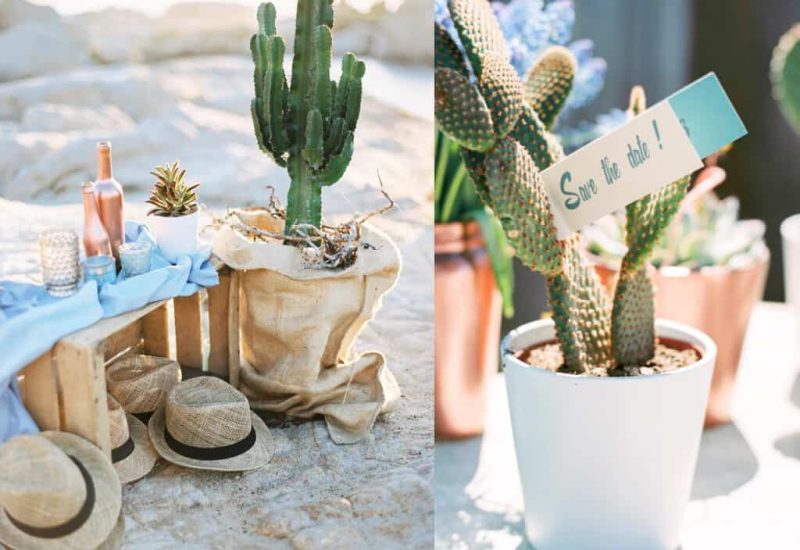 Élégante mise en scène pour un mariage romantique en Provence, mettant en avant un décor sophistiqué avec des chapeaux en paille et des éléments naturels. Ce cadre unique, baigné de lumière, évoque une célébration grandiose dans un domaine privé. La touche de cactus et de verdure souligne l’atmosphère chaleureuse et personnalisée d’un événement sur mesure. Parfait pour un mariage de luxe ou une cérémonie exceptionnelle, chaque détail est pensé pour créer un rêve