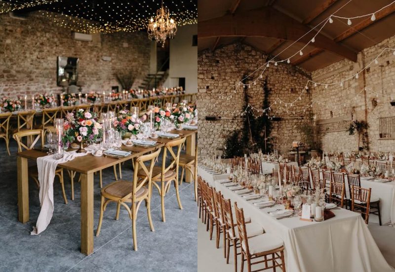 Salle élégante pour un mariage de luxe en Provence, décorée avec des fleurs romantiques et des chandeliers scintillants. Cette organisation sur mesure, signée By Mademoiselle C, crée une atmosphère sophistiquée pour une célébration grandiose. Les tables soigneusement dressées et l'éclairage doux évoquent un événement unique, parfait pour un mariage sur un domaine privé. Un cadre idéal pour un rêve de mariage sur la Côte d'Azur ou en Corse, all